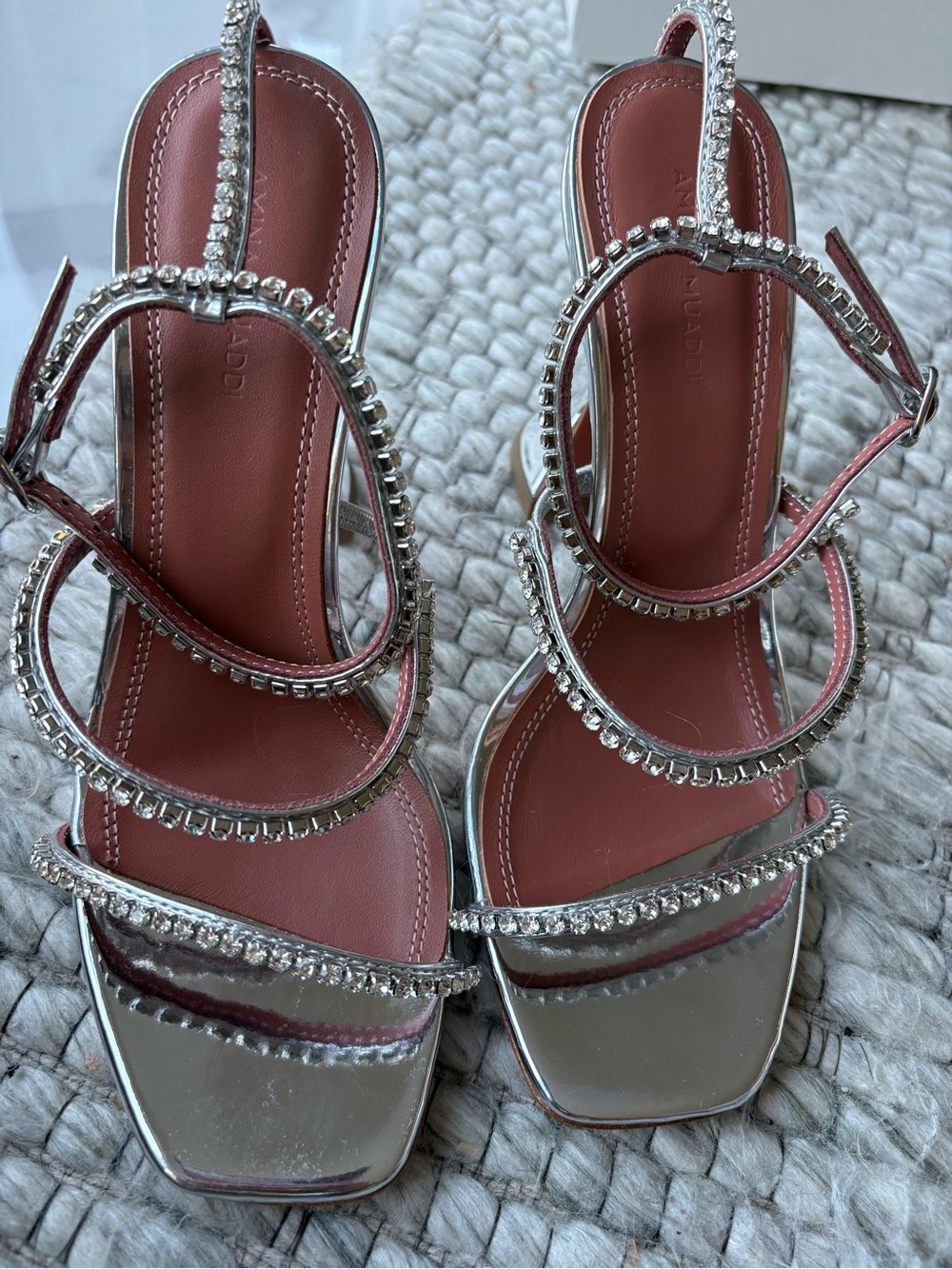 Amina Muaddi Gilda Sandals Silver size 6 - Picture 10 of 11